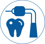Fillings illustration of a drill and a tooth to depict fillings