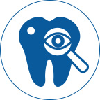 Oral Examinations Illustration of a tooth and a magnify glass to depict oral examinations
